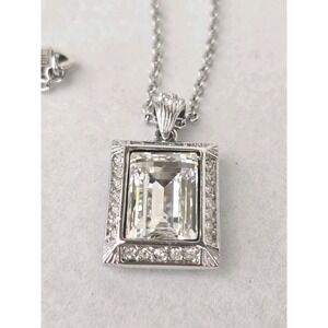 Vintage Givenchy Crystal Pendant Necklace Silver Tone Art Deco Style
